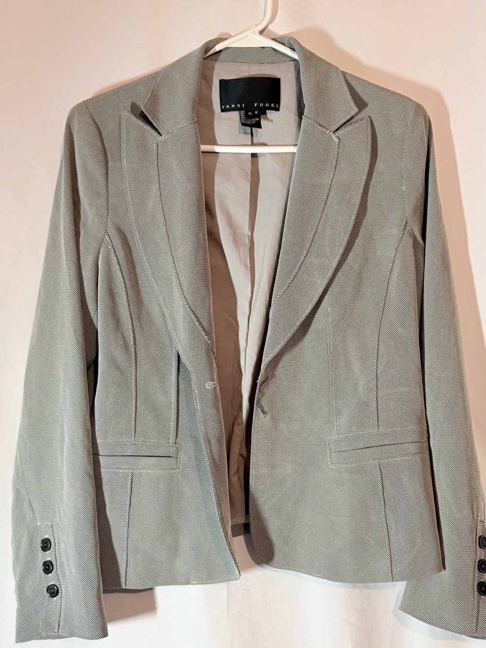 Yansi Fugel Womens Size 10 Gray Micro Pattern Tailored Blazer Jacket